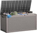 100 Gallon Deck Box Large Outdoor Storage for Patio Furniture,Outdoor Cushions,Garden Tools and Pool Supplies,Waterproof,Resin,Lockable(Grey Lozenge)-Ruum Studio Home