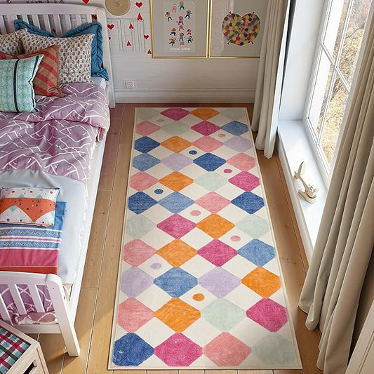 jinchan Runner Rug 2x5 Kids Hallway Washable Rug Indoor Soft Non Slip Modern Diamond Carpet for Nursery Room Bedroom Kitchen Laundry Room Berries on Cream-Ruum Studio Home