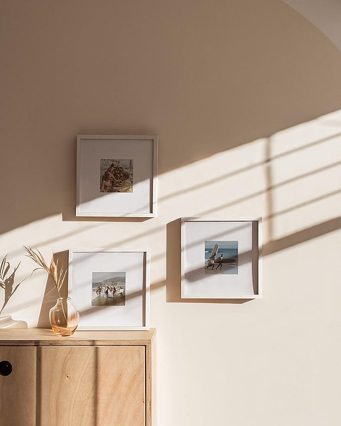 HAUS AND HUES Solid Oak Wood 10”x10” Picture Frames Matted to 5”x5” Set of 3-10x10 Square Picture Frames, 10 x 10 White Picture Frames, 10x10 Photo Gallery Wall Frame Set, Wooden Picture Frames-Ruum Studio Home