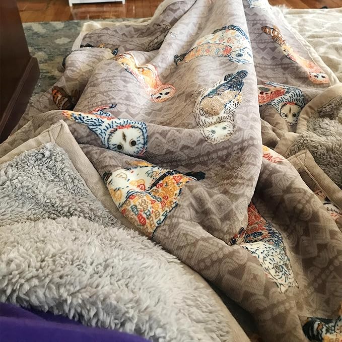 UKELER Flannel Sherpa Throws 60'' x 50'' - Cute Colorful Owl Design Soft Plush Flannel Blanket Throws for Bed/Couch/Sofa/Office/Camping-Ruum Studio Home