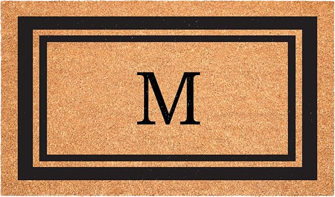 Calloway Mills 152962448 Black Border 24" x 48" Monogram Doormat (Letter M)-Ruum Studio Home