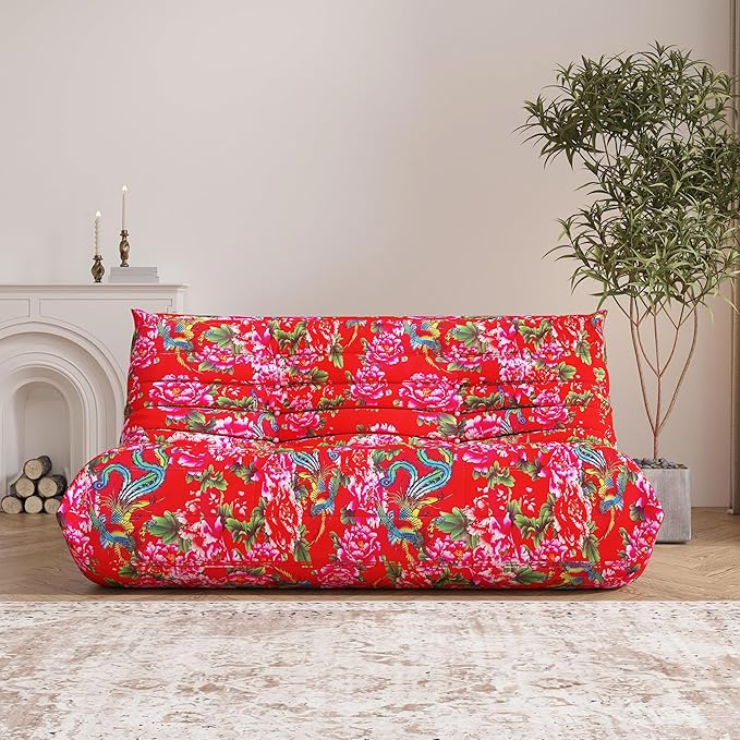 Bean Bag Chair, Loveseat Fireside Chair Bean Bag Sofa Large Bean Bag Chair for Adults, 2 Seater Bean Bag Chairs for Teens with High Density Comfortable Foam, Bean Bag for Living Room, Bedroom (Flower)-Ruum Studio Home