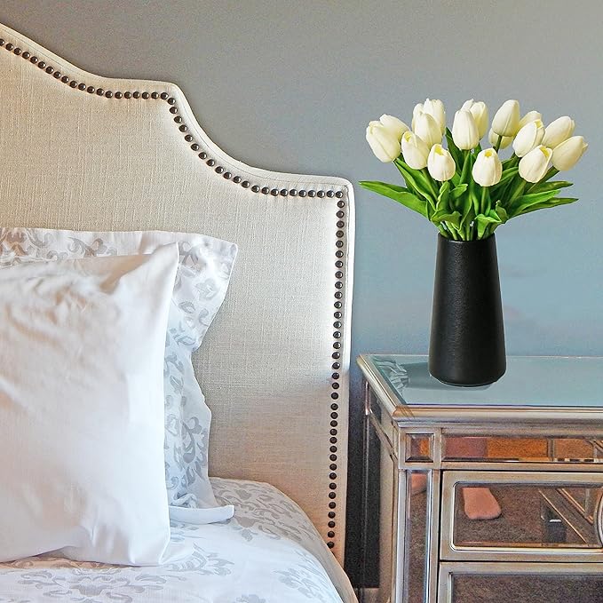 Mandy's Artificial Tulips 20 Stems Cream PU Faux Flowers for Wedding Home Decor 13.5 Inch-Ruum Studio Home