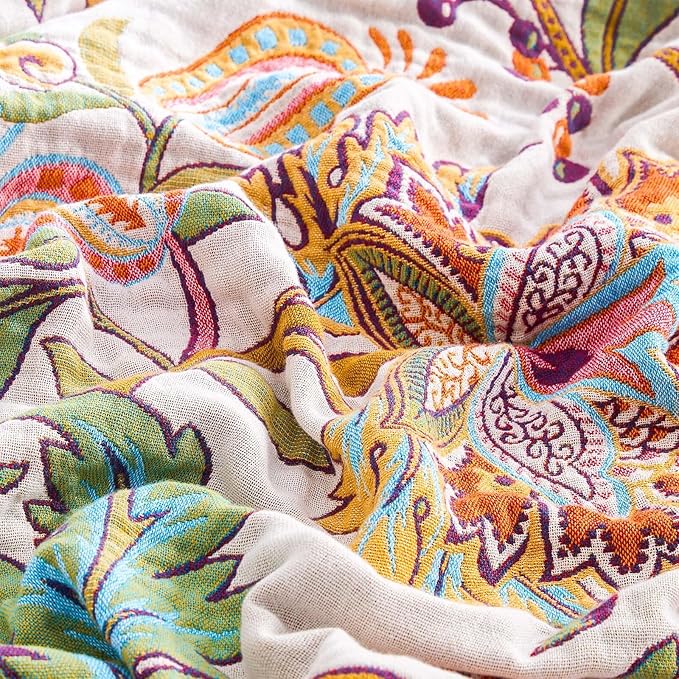 Boho Throw Blanket for Bed, 100% Cotton Soft Rustic Quilt Fall Blanket, 90"x98" Floral Printed Farmhouse Decor Bed Blankets, All Season Rustic Reversible Bohemian Throw Quilt-Ruum Studio Home