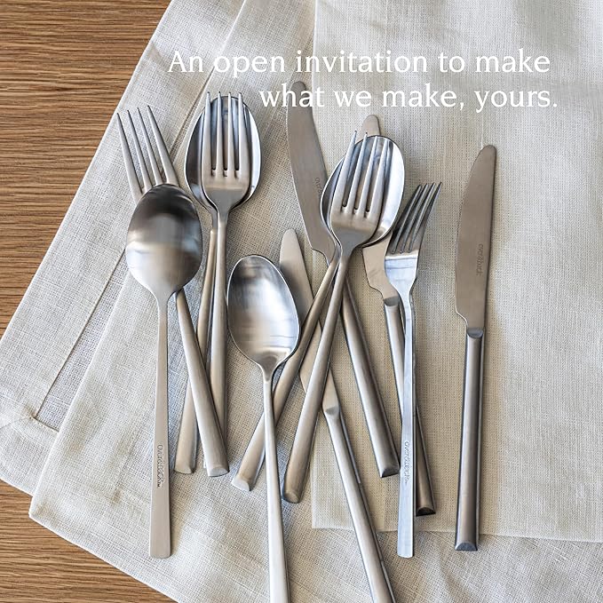 over&back 20pc Modern Flatware Cutlery Set - Comes with 4 Dinner Forks, 4 Salad Forks, 4 Dinner Knives, 4 Dinner Spoons, and 4 Teaspoons - 18/8 Stainless Steel - Dishwasher-Safe - Brushed Stainless-Ruum Studio Home