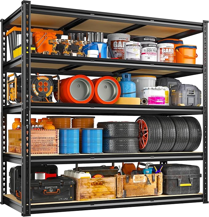 REIBII 48" W Garage Shelving Heavy Duty, 3000LBS Storage Shelves, 5-Tier Adjustable Metal Shelving, Garage Shelves Sturdy Industrial Shelf, Easy Assemble, 72" H x 48" W x 18" D-Ruum Studio Home