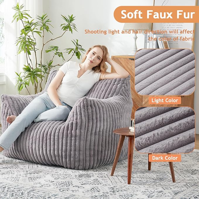 Giant Bean Bag Chairs for Adults with Filling Plush Fluffy Bean Bag Chairs for Teens with Armrests Comfy BeanBag Lazy Couch Sofa Chair for Bedroom Living Room Reading-Ruum Studio Home