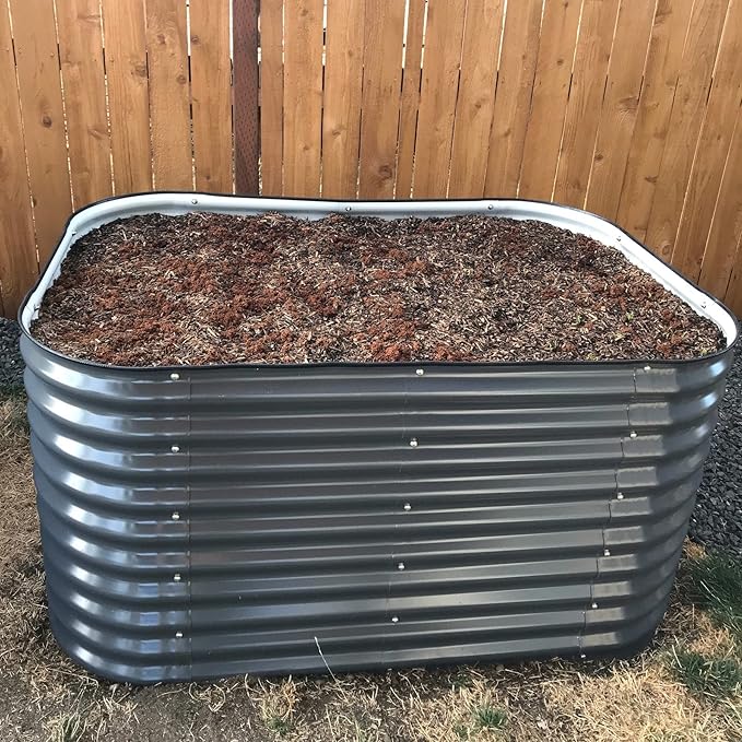 Vego garden 32" Extra Tall Raised Garden Bed Kits, 6 in 1 Modular Raised Planter Box for Vegetables Flowers Fruits Oval Metal Raised Garden Bed- Modern Gray-Ruum Studio Home