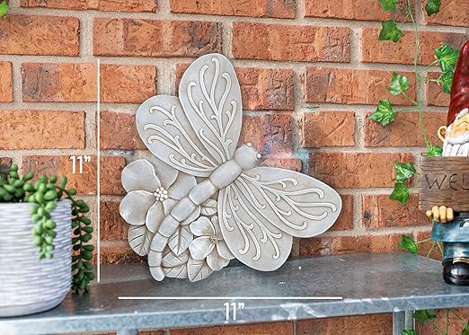 NAT & Jules Animal Character Shaped Dimensional Indoor Outdoor 11 inch Cast Resin Decorative Garden Stepping Stone, Patio, Walkway Sculpture Yard Art, Stone Grey Dragonfly-Ruum Studio Home