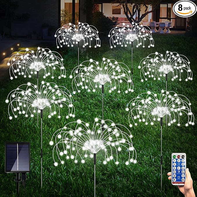 8 Pack Outdoor Solar Garden Lights, Firework Lights Solar Powered 8 Modes, Solar Landscape Lamp Outside Decor with Remote Control,120 LED Waterproof DIY String Lights for Yard Pathway Decoration-Ruum Studio Home