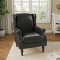 Accent Chair, Faux Leather High Back Armchair or Living Room, Comfy Upholstered Single Sofa Reading Chair with Solid Wood Legs for Office, Bedroom, Waiting Room-Black-Ruum Studio Home