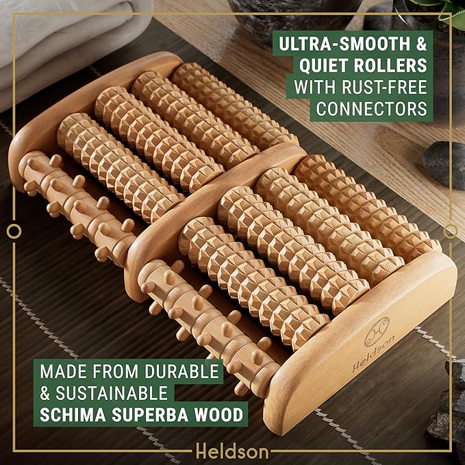 HELDSON® Foot Roller Massager Plantar Fasciitis Pain Relief - Wooden Under Desk Feet Massage - Dual Manual Heel Massagers - Wood Rolling Acupressure Tool with Reflexology Guide - Gift for Men, Women-Ruum Studio Home
