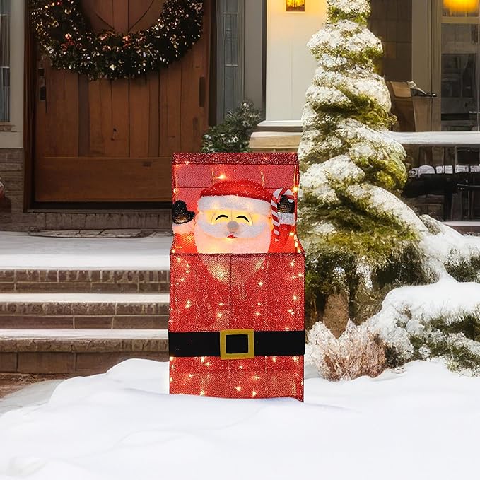 Light Up Electric Santa Claus Decor with 100 LED Lights, 3D Pre-Lit Animated Santa Claus for Xmas Decoration, 14.17" L x 10" W x 26.97" H Freestanding Glittered Display for Outdoor, Indoor-Ruum Studio Home
