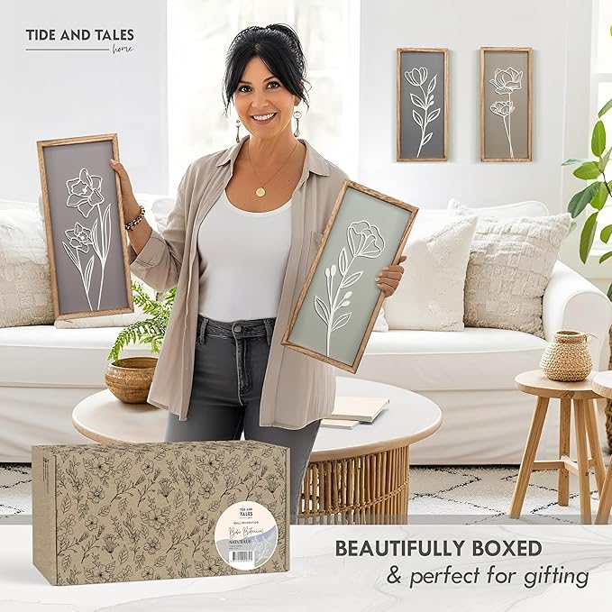 3D Wooden Floral Bathroom Wall Decor (Set of 4) Lightweight, Ready-to-Hang Framed Wall Art For Living Room, Bedroom, or Office - Premium Boho Botanical Farmhouse Decorations - Gift-Boxed-Ruum Studio Home