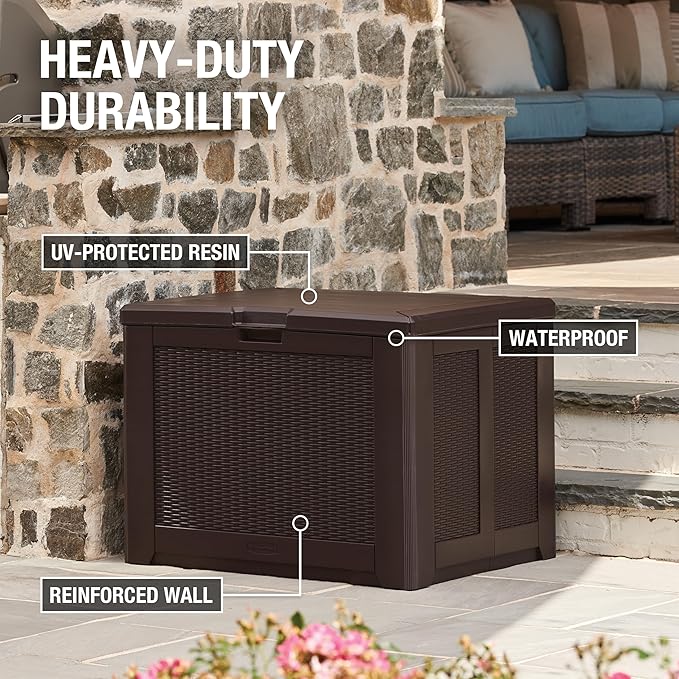 Rubbermaid Medium Resin Outdoor Storage Deck Box (74 Gal) Weather Resistant Brown Deck Organization for Home/Backyard/Pool Chemicals/Toys/Garden Tools/Porch/Patio Cushions-Ruum Studio Home