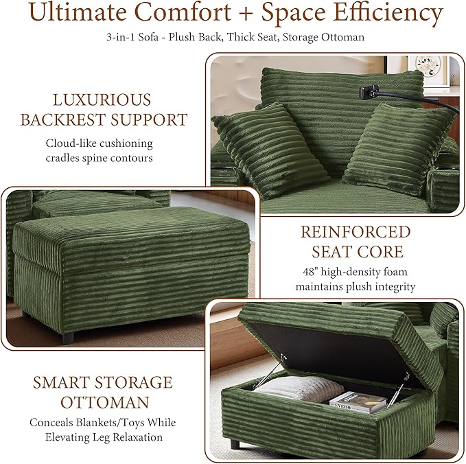 Accent Chair with Storage Ottoman Upholstered Living Room Chairs for Reading Chair with Chaise Lounge Chairs Indoor, Comfortable Armchair for Bedroom-Ruum Studio Home