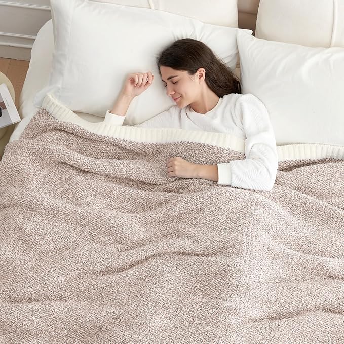 Snuggle Sac Taupe Blankets Twin Size, Reversible Super Soft Bed Blanket Warm Cozy Knit Fuzzy Plush Lightweight Blankets for Bed, Sofa, Living Room, Hotel, Heather Taupe, 60x80 inches-Ruum Studio Home