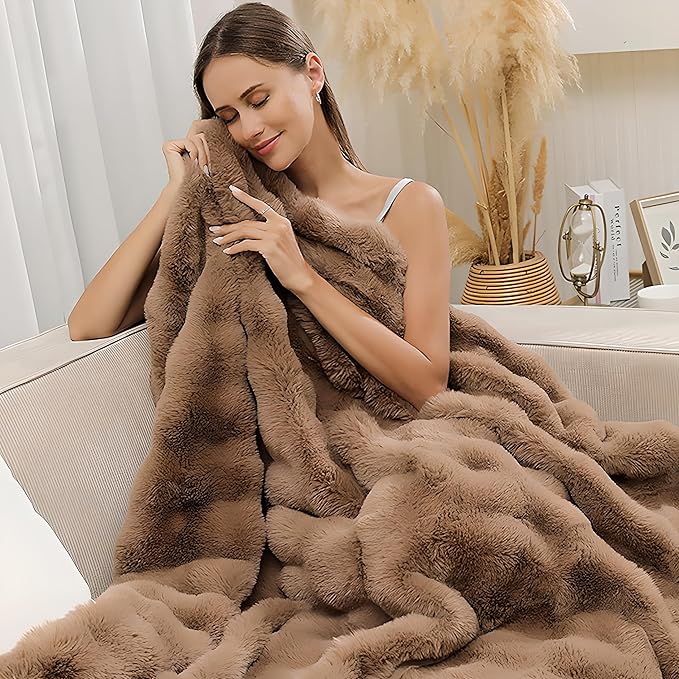 UKELER Large Fluffy Fleece Blankets Throws for Bed Cozy Shaggy Faux Fur Blanket Soft Plush Thick Velvet Blanket for Bedroom, Living Room, Office, Camping 60''x80'' Brown-Ruum Studio Home