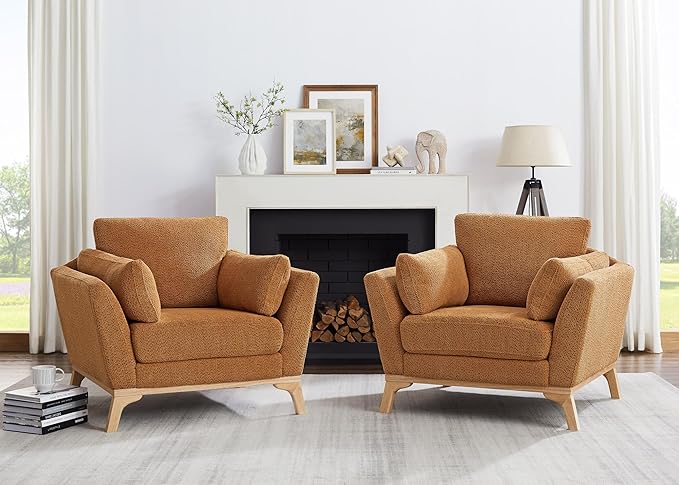Large-Sized Accent Chair, Thick Cushion Bedroom Reading Chair, Comfortable Living Room Single Sofa， Boucle Curry-Ruum Studio Home