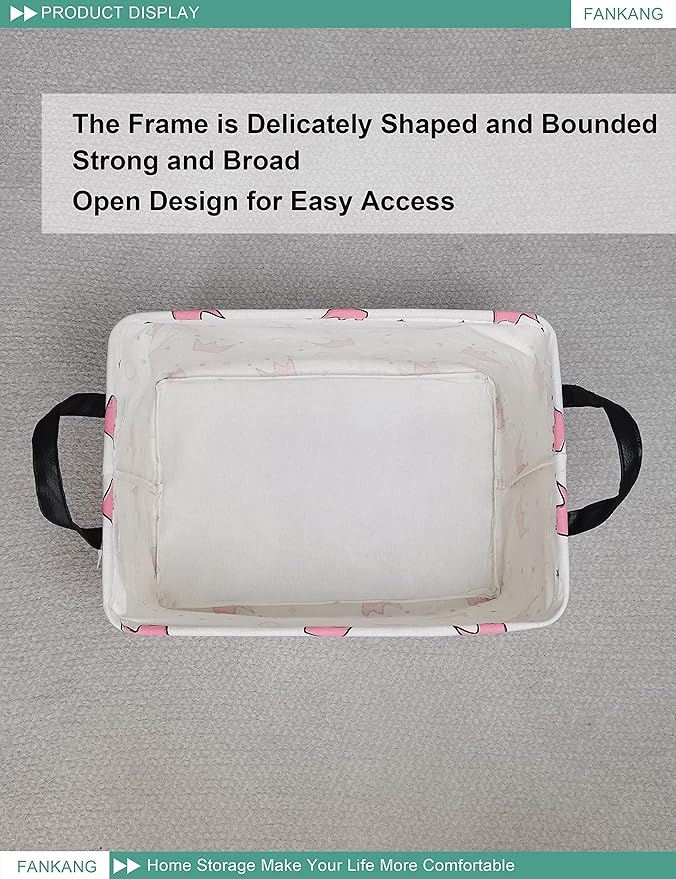 FANKANG Storage Bins, Nursery Hamper Canvas Laundry Basket Foldable with Waterproof PE Coating Large Storage Baskets for Kids Boys and Girls, Office, Bedroom, Clothes,Toys(Rec-pink crowns)-Ruum Studio Home