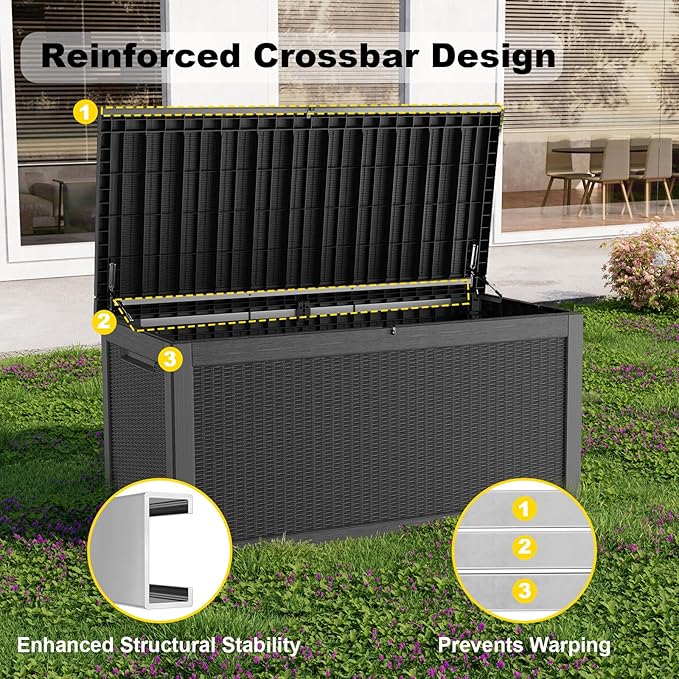 268 Gallon Outdoor Deck Box,Storage Lockable Waterproof Patio Furniture,Garden Tools,Cushions,Pool Accessories Outside Storage Resin Box(Black)-Ruum Studio Home