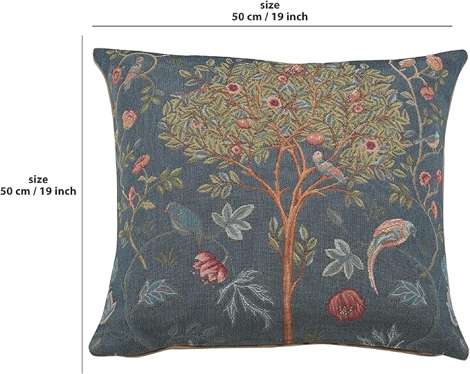 Charlotte Home Furnishings Decorative Tapestry Pillow Cover 19x19 in, Blue Kelmscott Couch Throw Pillow Cover, French Country Square Cushion Cases for Bed Room Home Decor, Soft Cotton Jacquard Woven-Ruum Studio Home