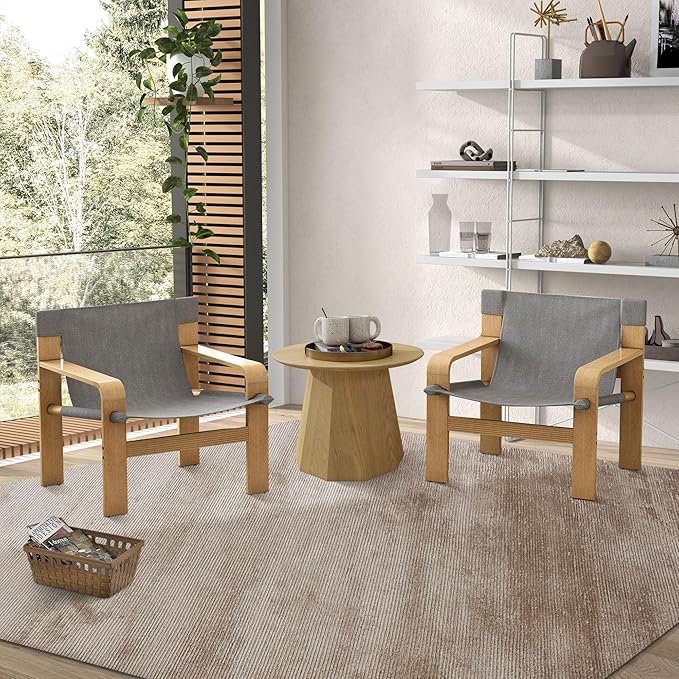 Mid-Century Accent Chair with Wide Armrest & Solid Wood Frame, Detachable and Washable Armchair, Modern Living Room Reading Chairs for Bedroom Sunroom Bedroom Balcony,Light Grey-Ruum Studio Home