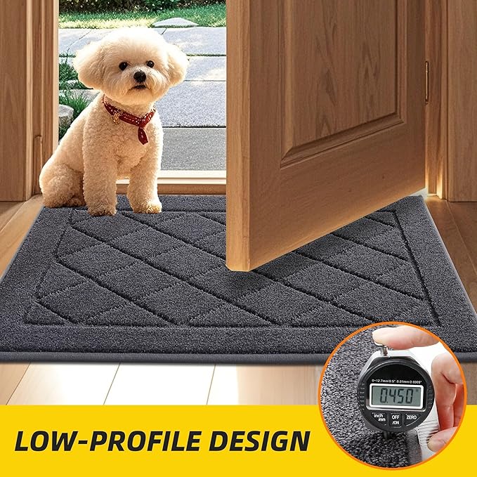 JSEI Dirt Trapper Door Mat 24"x36", Non-Slip Washable Entryway Mats, Dog Door Mat, Stain Resistant and Absorbent Floor Mats, Low Profile Welcome Mat for Front Back Door, Dark Grey-Ruum Studio Home