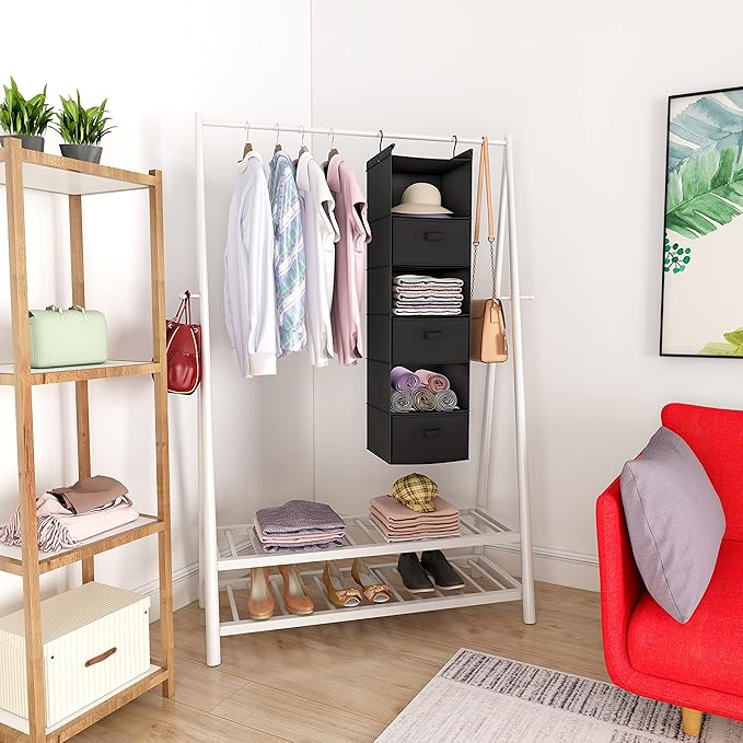 MAX Houser 6 Tier Shelf Hanging Closet Organizer, Closet Hanging Shelf with 2 Sturdy Hooks for Storage, Foldable (Black-D3)-Ruum Studio Home