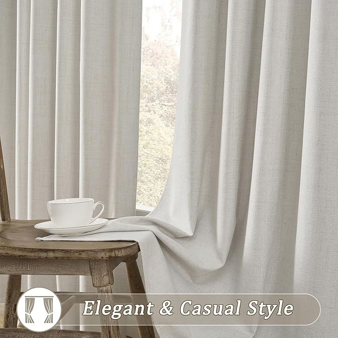 RAIN CITY Natural Birch 70 x 84 Inch Extra Wide Linen Blackout Curtains for Large Windows,Back Tab Pleaetd Drapes with Hooks Track System Curtain Panels Room Divider Curtains for Patio Sliding Door-Ruum Studio Home
