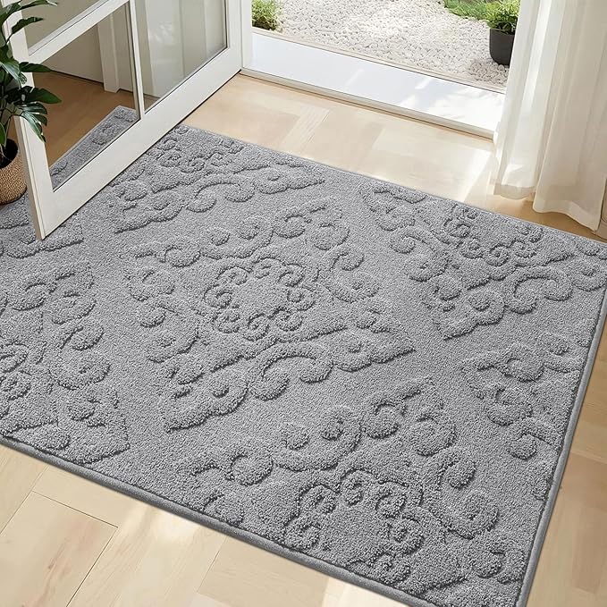 COSY HOMEER-Door-Mat-Non-Slip-Entryway-Rug 32”x48” Absorbent Welcome Mats Washable Dirt Trapper Door Mat Entrance Floor Mats for Front Back Doormats and Wet Shoes,Grey-Ruum Studio Home