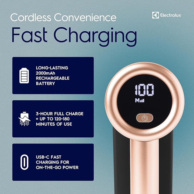 Electrolux Rechargeable Fabric Shaver | 3-Speed Lint Remover for Clothes & Furniture | Eliminates Fuzz & Pilling | Electric Lint Shaver with LED Display & Type-C Fast Charging Port - Black-Ruum Studio Home