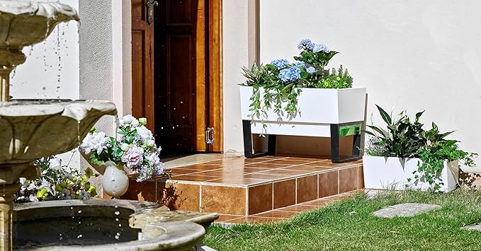 Glowpear Self Watering Planter Box - 29.5", White - UV Stable, Scalable Urban Raised Garden Bed with Water Gauge, Indoor Outdoor for Vegetables, Flowers, Herbs, and Succulents, Gardening-Ruum Studio Home