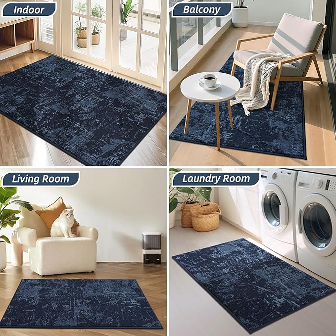 BEQHAUSE Dirt Trapper Door Mat 32"x48" Non-Slip Door Mats Washable Entryway Rugs Stain Resistant Doormat Absorbent Welcome Floor Mat for Front Back Door, Muddy Wet Shoes & Paws,Blue-Ruum Studio Home