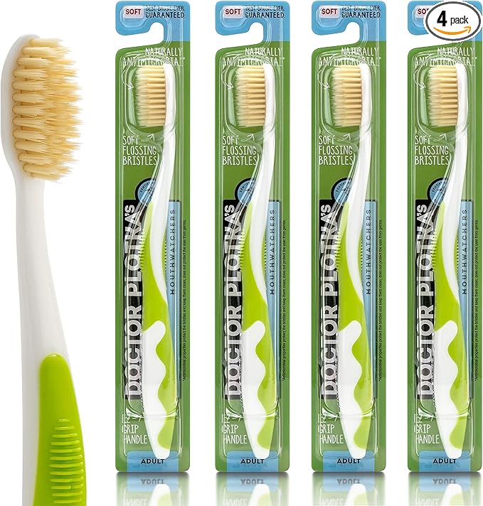 MOUTHWATCHERS Soft Flossing Toothbrushes, Value Pack of 4, Green, Manual Toothbrush for Adults, Ultra Clean, Good for Sensitive Teeth and Gums, by Dr. Plotka's-Ruum Studio Home