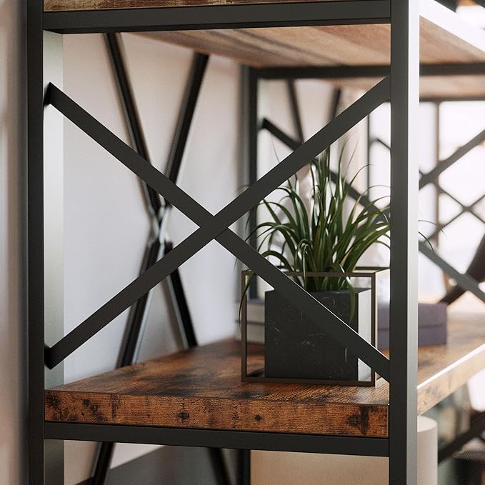 IRONCK Bookshelf Double Wide 6-Tier 76" H, Open Large Bookcase, Industrial Style Shelves, Wood and Metal Bookshelves for Home Office, Easy Assembly-Ruum Studio Home