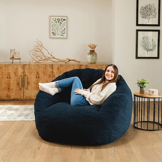 Big Joe Cloudberry Foam-Filled Structured Bean Bag Chair, Deep Blue Teddy Boucle-Ruum Studio Home