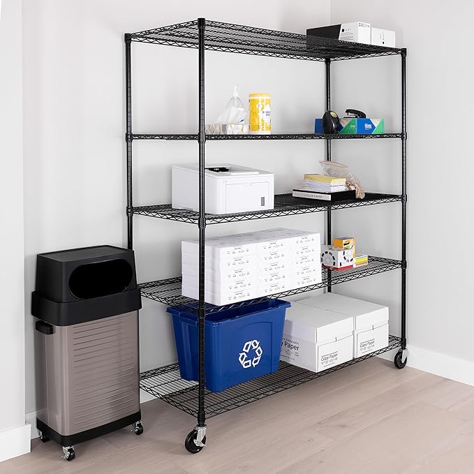 Seville Classics UltraDurable Heavy Duty NSF Solid Steel Wire Rack Storage Unit, Organizer for Garage, Warehouse, Office, Restaurant, Classroom, Kitchen, Black, 5-Tier Shelving, 60" W x 24" D-Ruum Studio Home