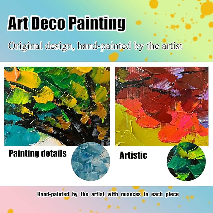 Hand Painted Colorful Tree Painting for Living Room - Bedroom Signs Wall Decor Above Bed - Large Framed Wall Art Size 29" x 59"-Ruum Studio Home
