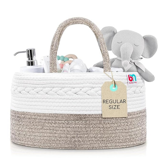 Rope Diaper Caddy - Storage for Baby and Toddler Items - Portable Cotton Organizer Easily Holds Diapers, Wipes, Clothing - Useful for Nursery, Bedroom (Beige, Regular)-Ruum Studio Home