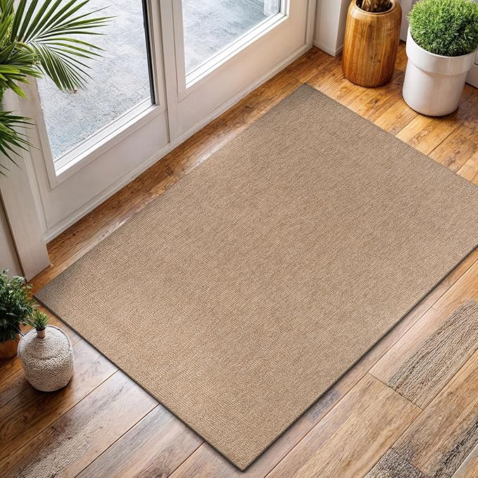 CAMILSON Easy Jute Rug 2x3, Indoor Outdoor Natural Color Fiber Area Rugs for Living Room and Kitchen Rug, Solid Boho Woven Design, Easy-Cleaning, Washable Outside Carpet Alfombras (2 x 3)-Ruum Studio Home