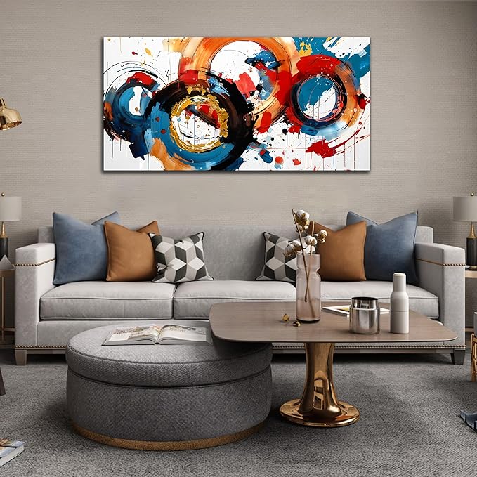 Abstract Wall Art Large Canvas Prints Modern Living Room Bedroom Home Office Wall Decor Framed Colorful Circle Abstract Picture Ready to Hang Size 24x48-Ruum Studio Home
