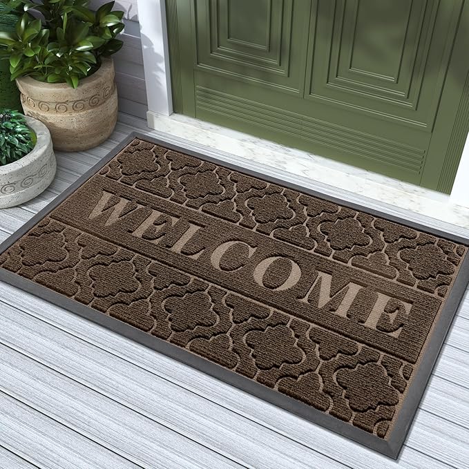 Yimobra Welcome Mat Outdoor Indoor, All-Season Waterproof Front Door Mat Outside Entrance, All-Weather Heavy Duty Non-Slip Doormat, Low Profile Porch Patio Entrance Mats, 36x24, Brown-Ruum Studio Home