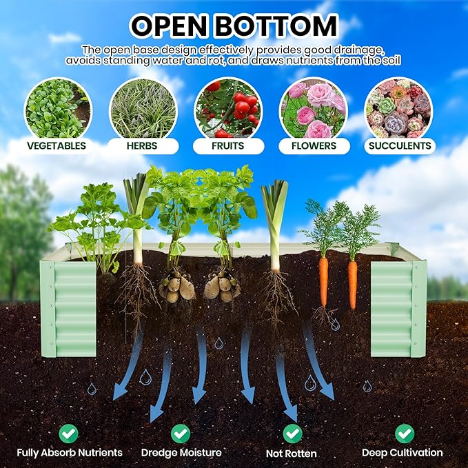 Galvanized Raised Garden Bed Outdoor, 2 Pcs 6x3x1.5FT Outdoor Large Planter Raised Beds Open Base with Safety Edge and Glove for Vegetables Flowers Ground Planter, Green-Ruum Studio Home