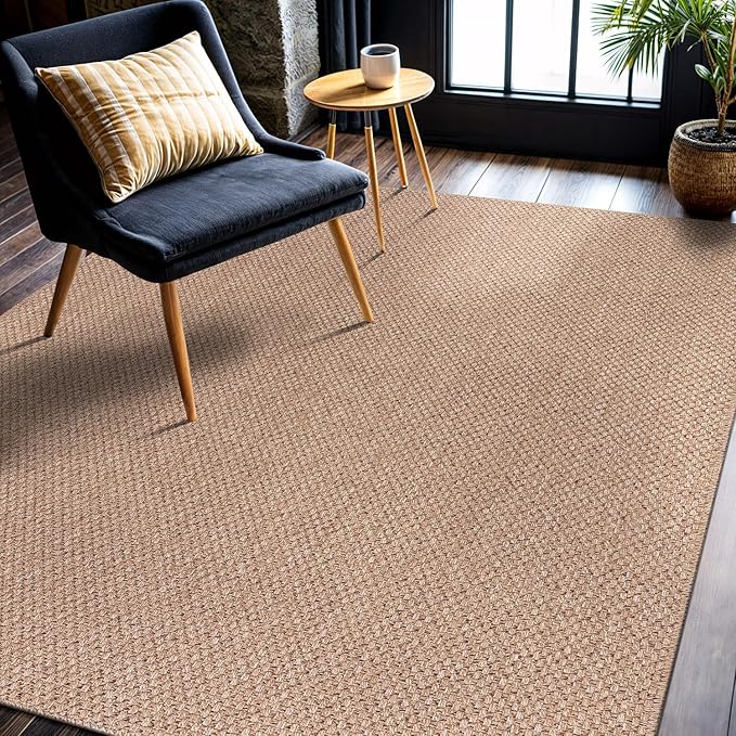 CAMILSON Easy Jute Rug 4x6, Indoor Outdoor Natural Color Farmhouse Area Rugs for Living Room Patio and Kitchen Rug, Solid Boho Woven Design, Easy-Cleaning, Washable Outside Carpet Alfombras (4 x 6)-Ruum Studio Home