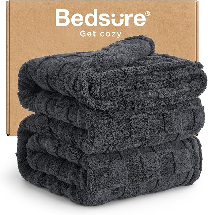 Bedsure GentleSoft Blankets Queen Size for Bed - Super Soft Cozy Blanket for Women Men Girls, Large Fuzzy Fleece Throw for Bedroom Decor, Dark Grey, 90x90 Inches-Ruum Studio Home
