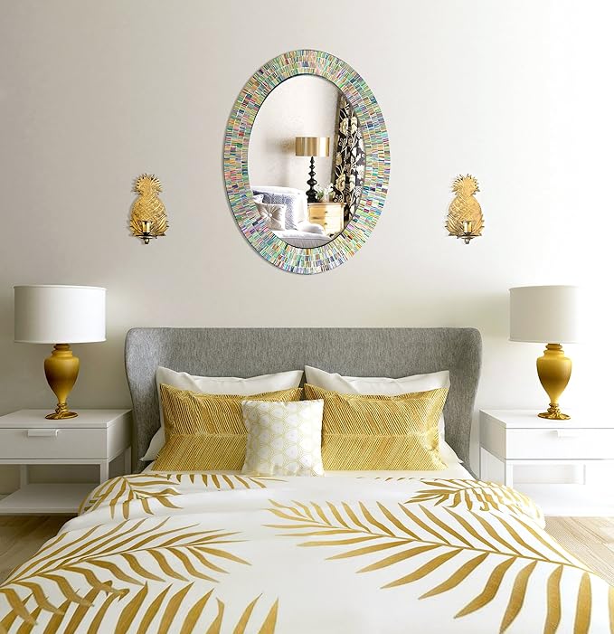 Bohemian Rainbow Wall Mirror -Glass Mosaic Decorative Wall Mirror, Multi Color Spectrum Wall Mountable, Oval Multi-Color Framed Mirror (32 in. x 24 in.)-Ruum Studio Home