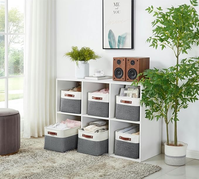 DECOMOMO Storage Bins Fabric Storage Baskets for Shelves, Linen Closet Organization Toys Nursery (Slate Grey and White, Large - 4 Pack)-Ruum Studio Home