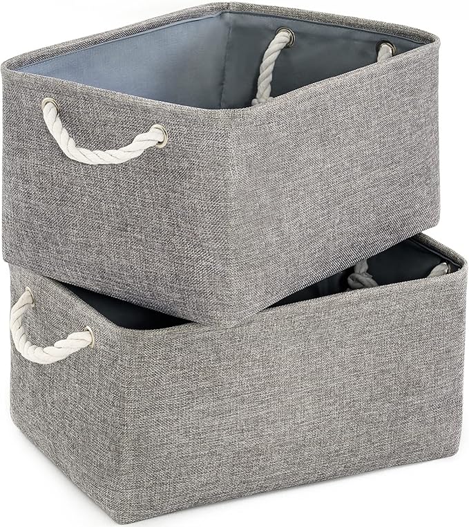 TheWarmHome Large Storage Bins Basket, 2 Pack Grey Fabric Storage Cubes for Changing Table Nursery Livingroom Kidsroom Playroom Toy, Collapsible Storage Baskets for organizing Shelves Closet-Ruum Studio Home