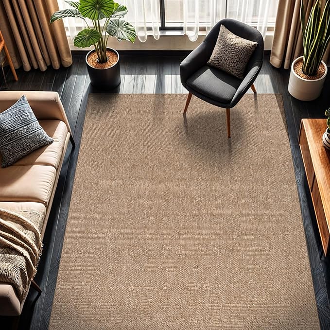 CAMILSON Easy Jute Rug 6x9, Indoor Outdoor Natural Color Fiber Area Rugs for Living Room Patio and Kitchen Rug, Solid Boho Woven Design, Easy-Cleaning, Washable Outside Carpet Alfombras (6 x 9)-Ruum Studio Home